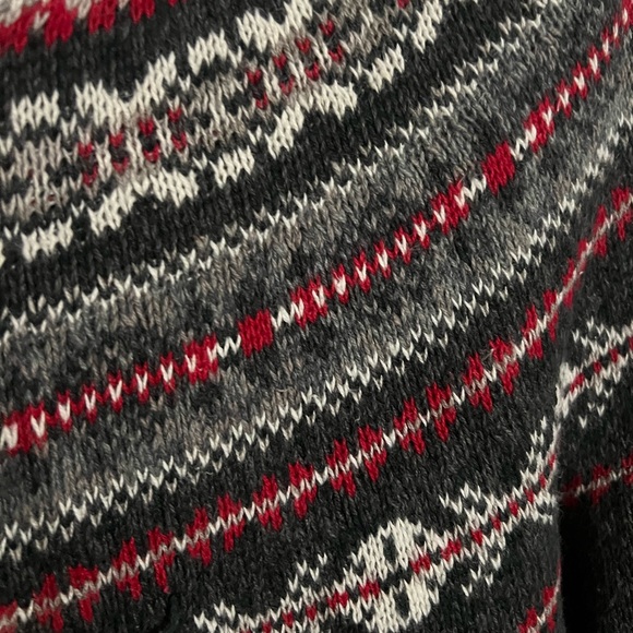 TIARA INTERNATIONAL Vintage Fair Isle Full Zip Cardigan Sweater Red Grey Wms L - Picture 2 of 4